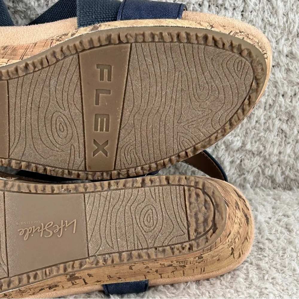 Lifestride Sandals Womens 9.5M Blue Mexico Wedge Cork Wedge Open Toe Sandals - Picture 10 of 11